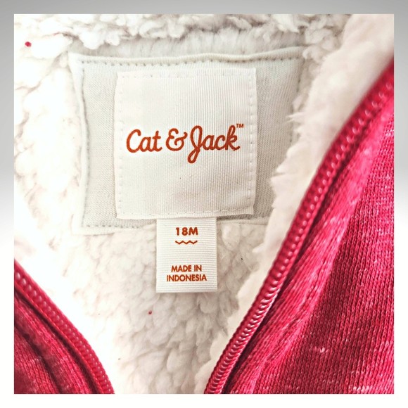 Unisex Red Sherpa Lined Zip-Up Hoodie Jacket - Cat & Jack Red 18M New with Tags - Picture 3 of 9